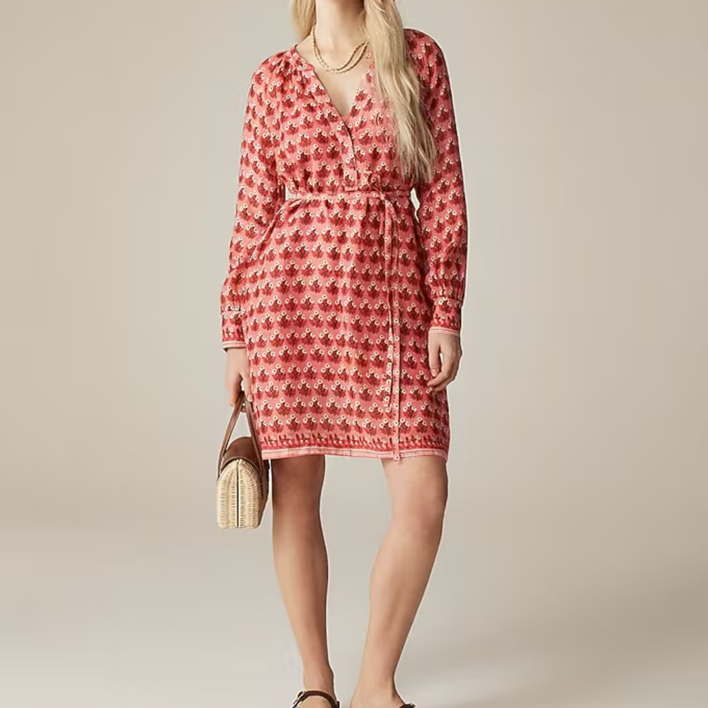J.CREW Cabana Mini Shirt Dress Block Print Coral Ramie Sz Small Resort Boho NEW